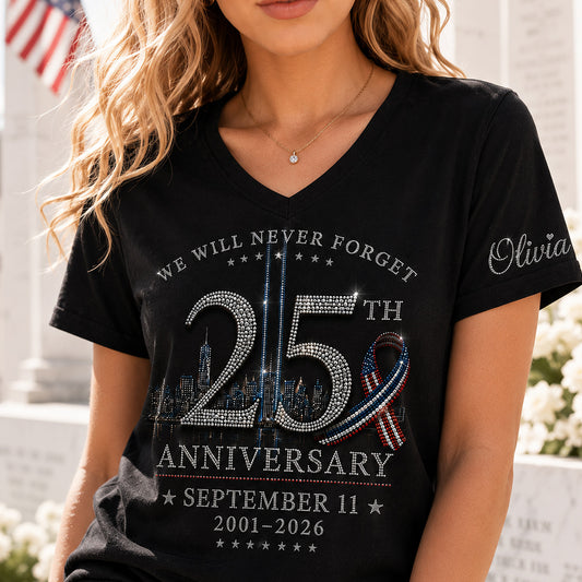 September 11 25th Anniversary Never Forget - Personalized EMT Fully Printed V-Neck T-Shirt