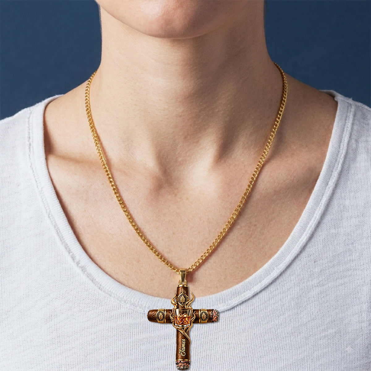 Faith, Whiskey & Cigars - Personalized Whisky Shaped Metal Pendant Necklace