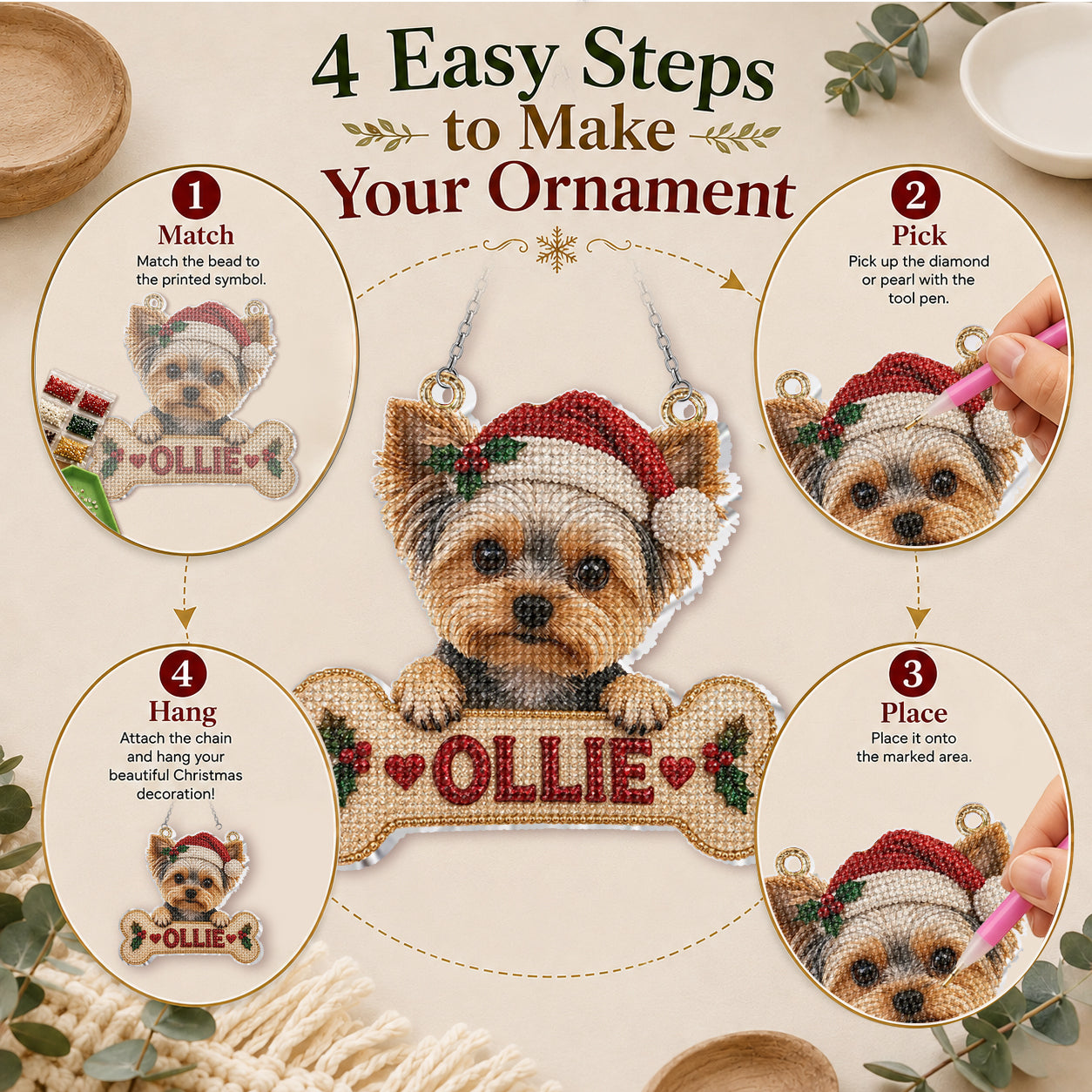 Merry Woofmas - Personalized Dog Diamond Painting Ornament Kit