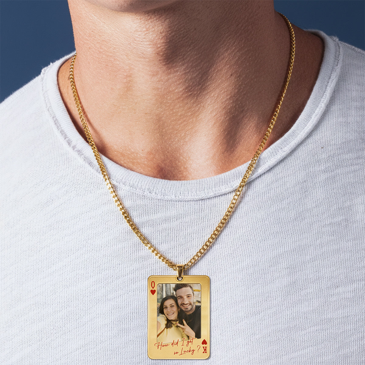 Custom Photo Playing Card - Personalized Couple Shaped Metal Pendant Necklace