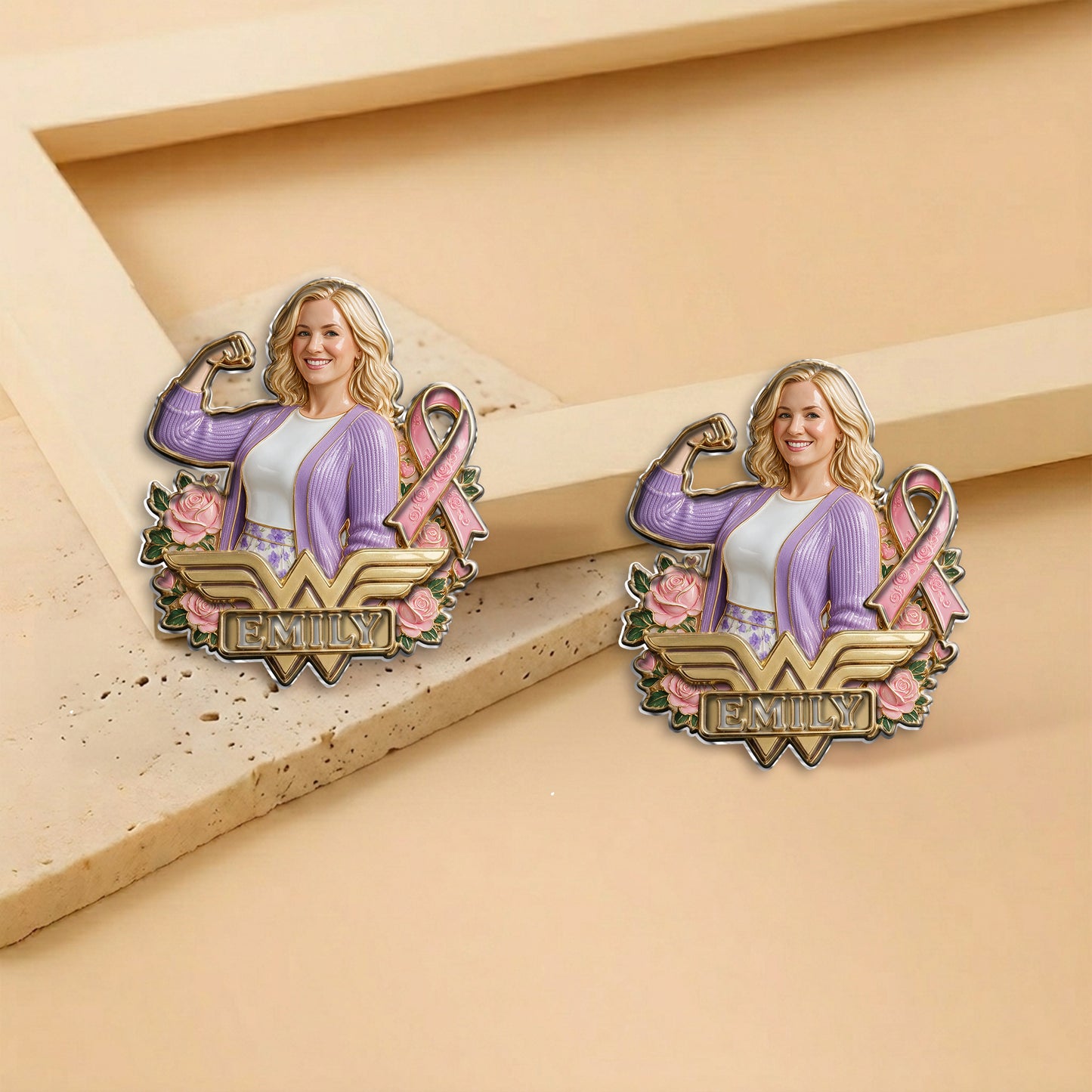 In This Fight, No One Stands Alone - Personalized Breast Cancer Awareness 3D Embossed Enamel Pin