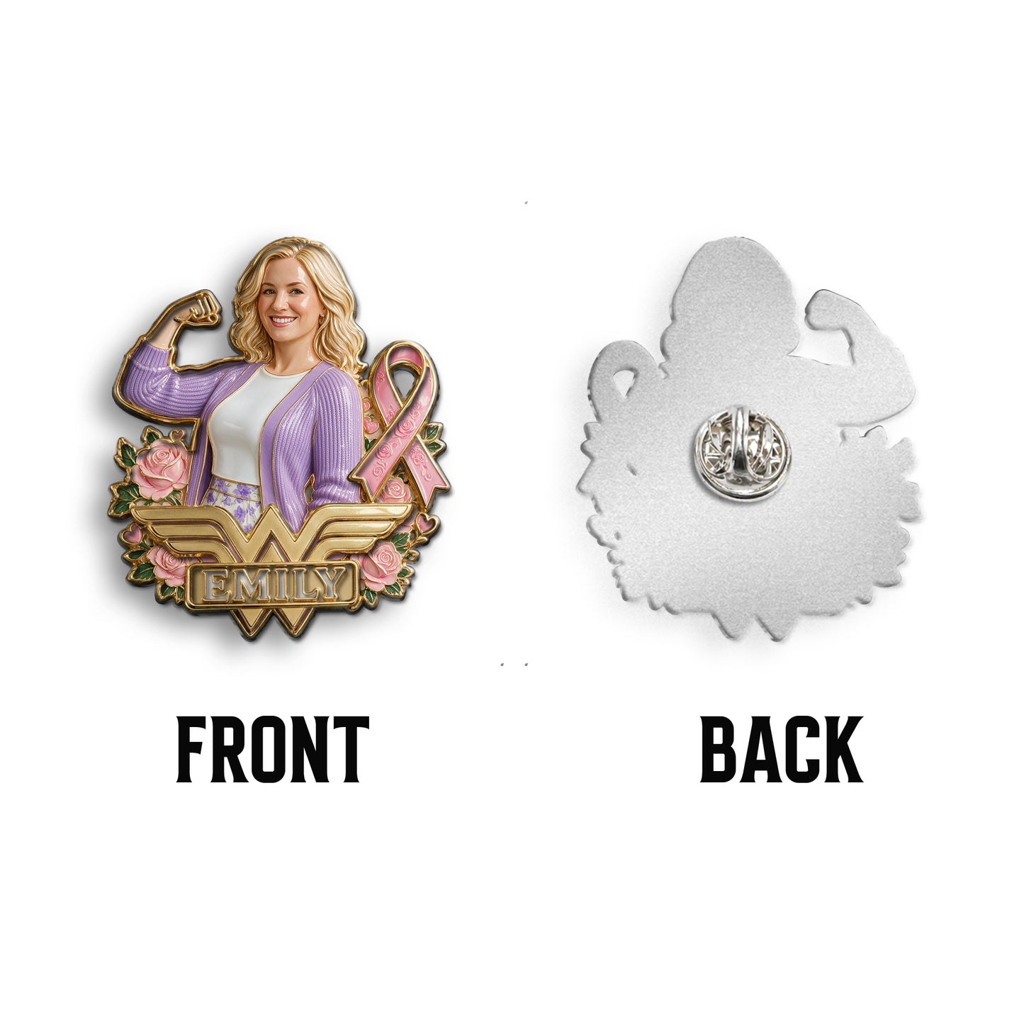 In This Fight, No One Stands Alone - Personalized Breast Cancer Awareness 3D Embossed Enamel Pin