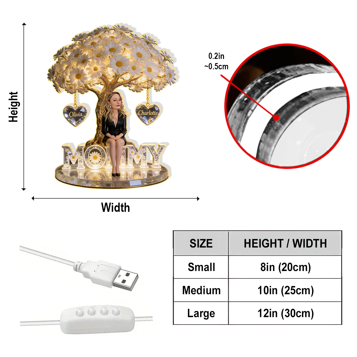 Custom Any Photo & Birthmonth Flower - Personalized Mother Acrylic LED Night Light