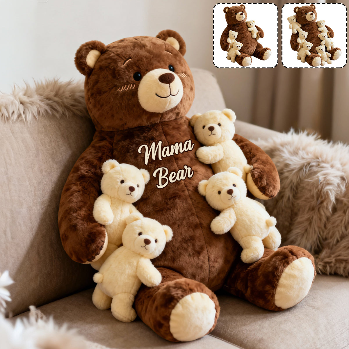 Mama Bear - Personalized Mother Faux Fur Shaped Pillow