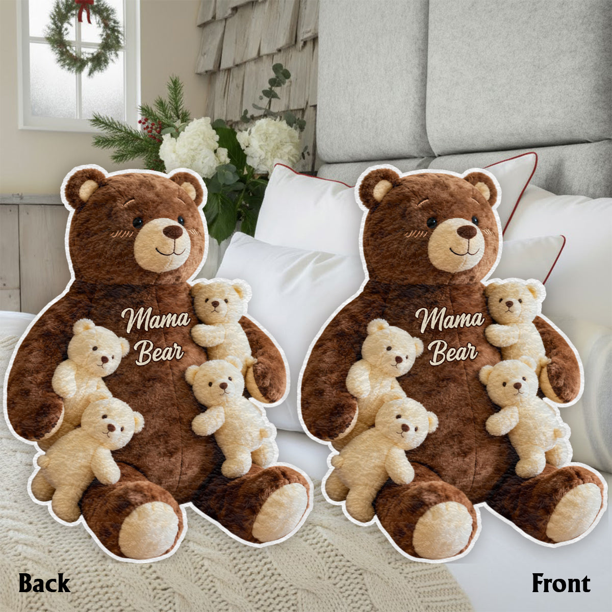 Mama Bear - Personalized Mother Faux Fur Shaped Pillow