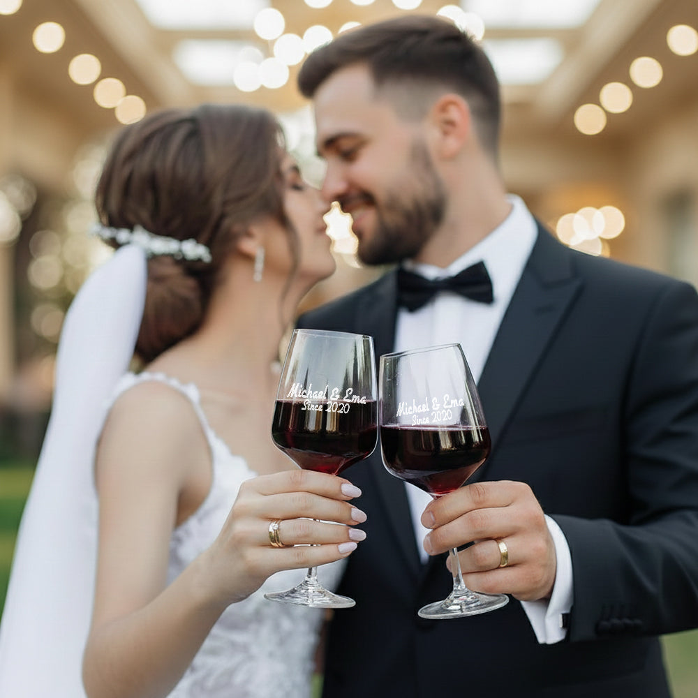 Growing Old Together - Personalized Couple Wine Glasses Set With Wooden Box