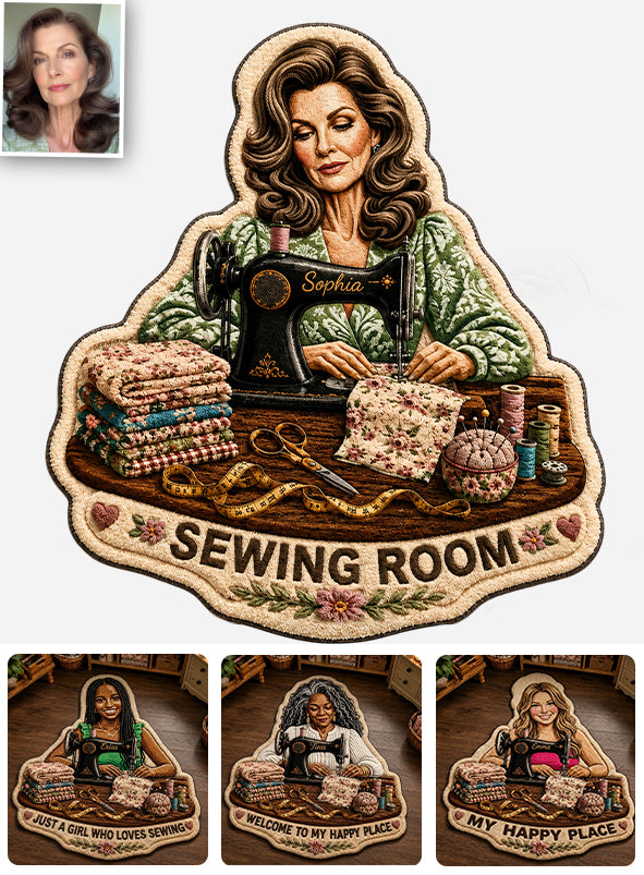 Welcome To My Happy Place - Personalized Sewing Non-Slip Tufted Rug