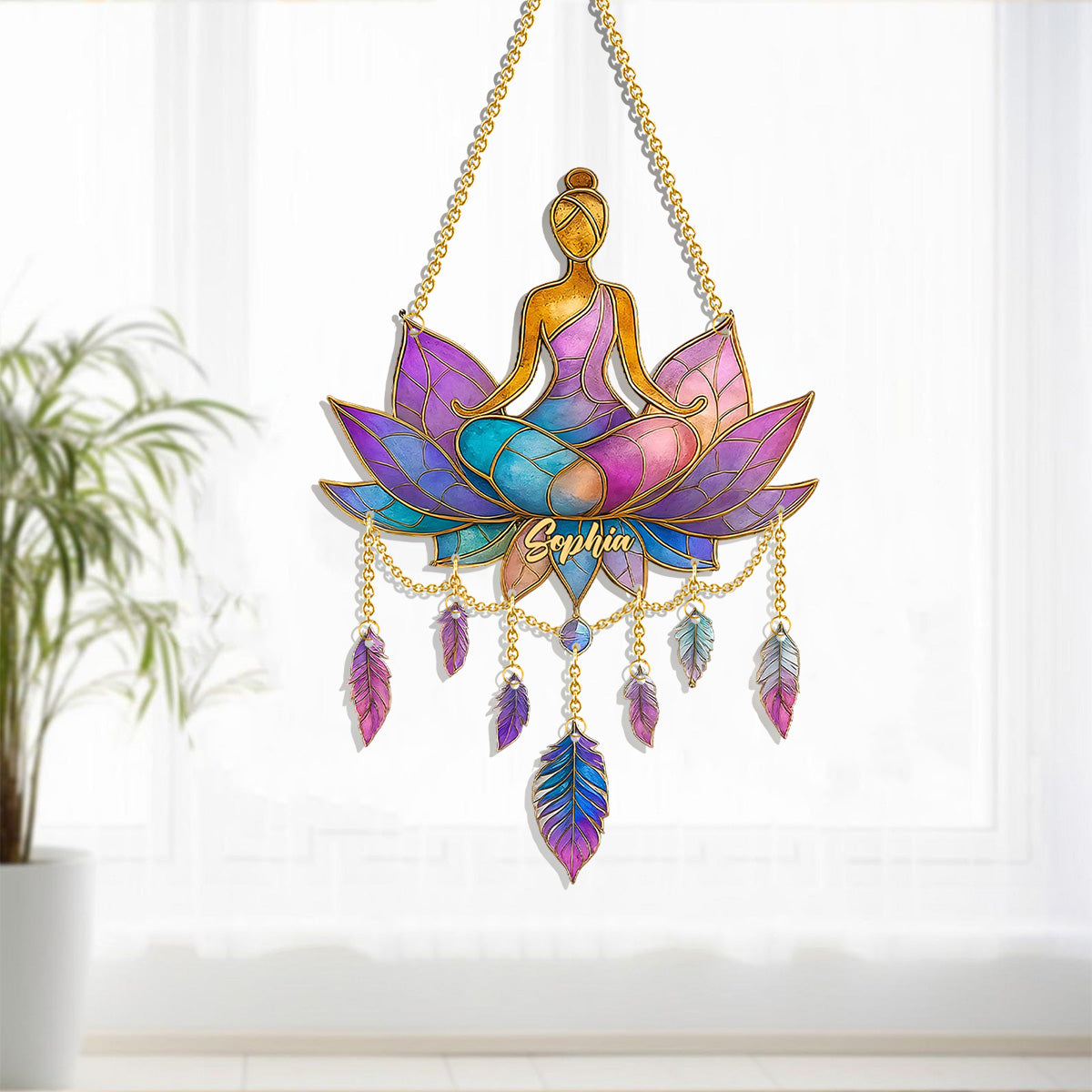 Meditation Time - Personalized Yoga Window Hanging Suncatcher With Charms