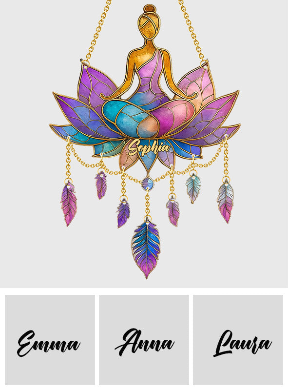 Meditation Time - Personalized Yoga Window Hanging Suncatcher With Charms