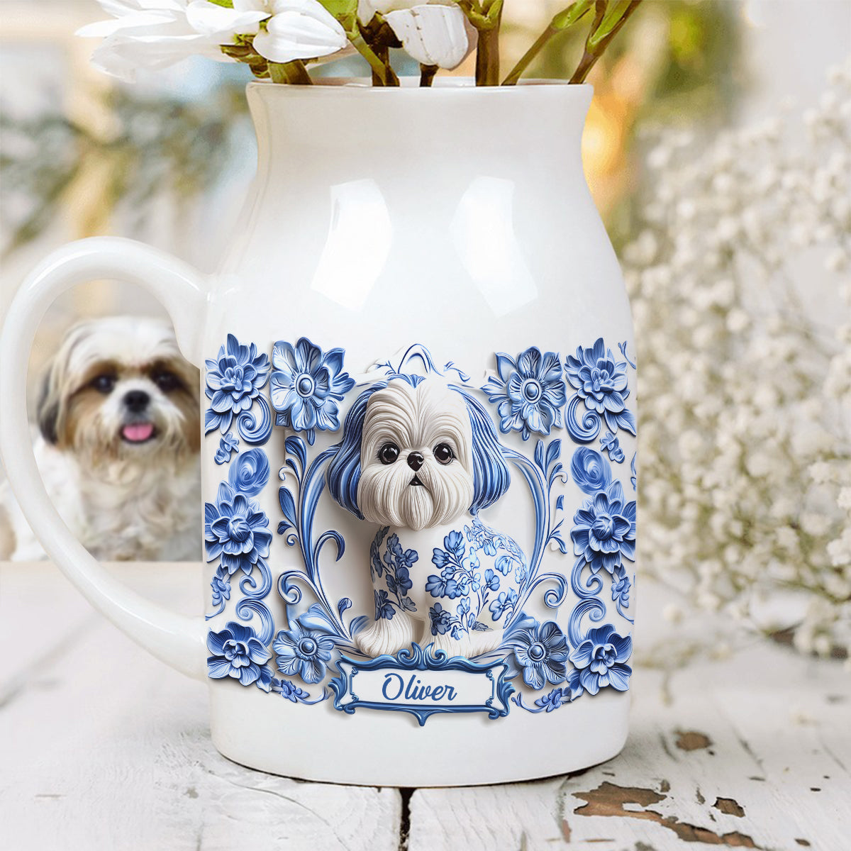 Cute Dog Shih Tzu - Personalized Dog Ceramic Flower Vase