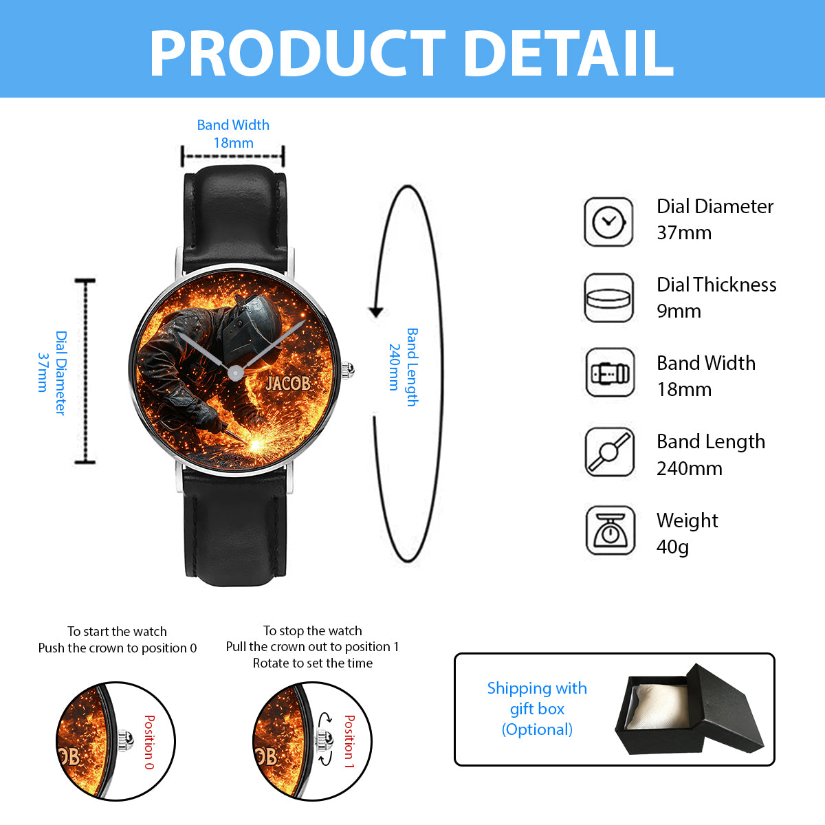 Gift For Welder Man - Personalized Welder Hand Watch