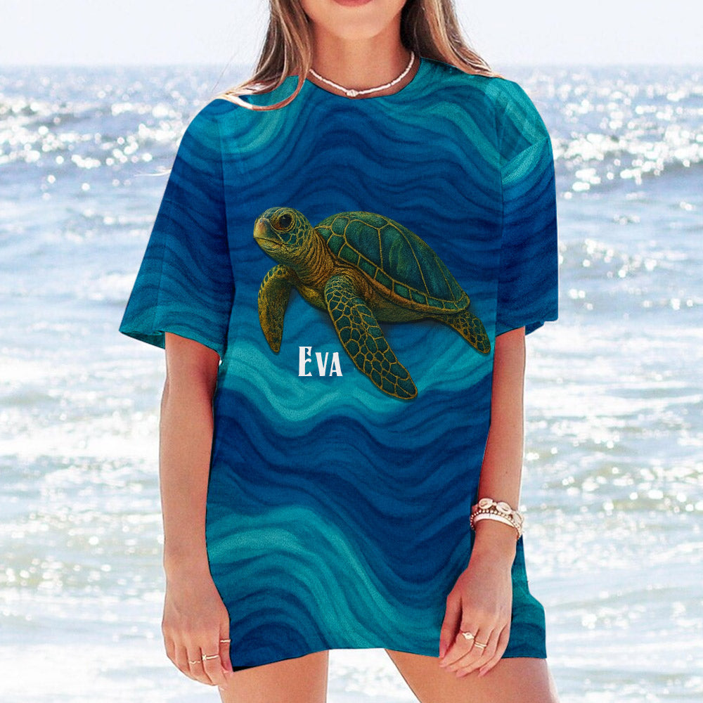 Turtle And Wave - Personalized Turtle All Over Shirt