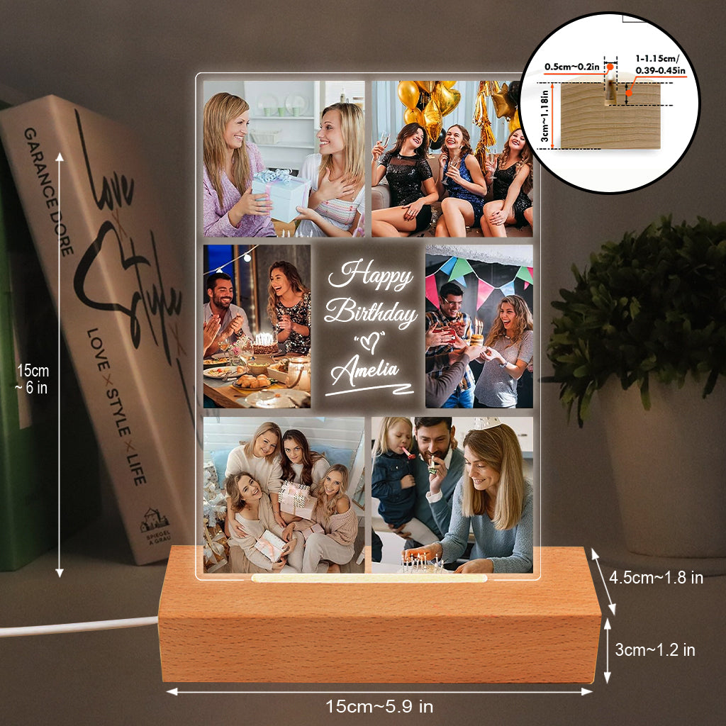 Happy Birthday - Personalized Birthday Shaped Plaque Light Base
