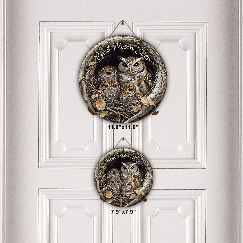 Best Owl Mom Ever - Personalized Mother Round Wood Sign