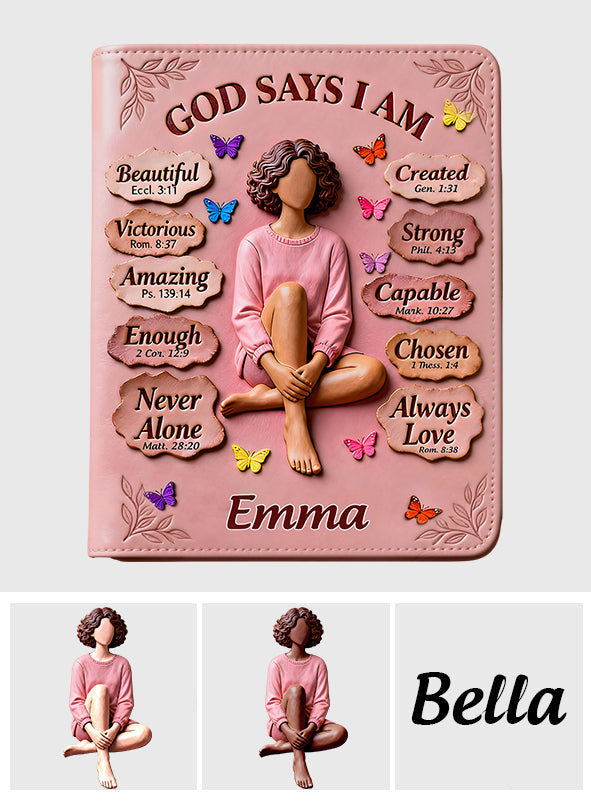 God Says You Are - Personalized African American Leather Journal