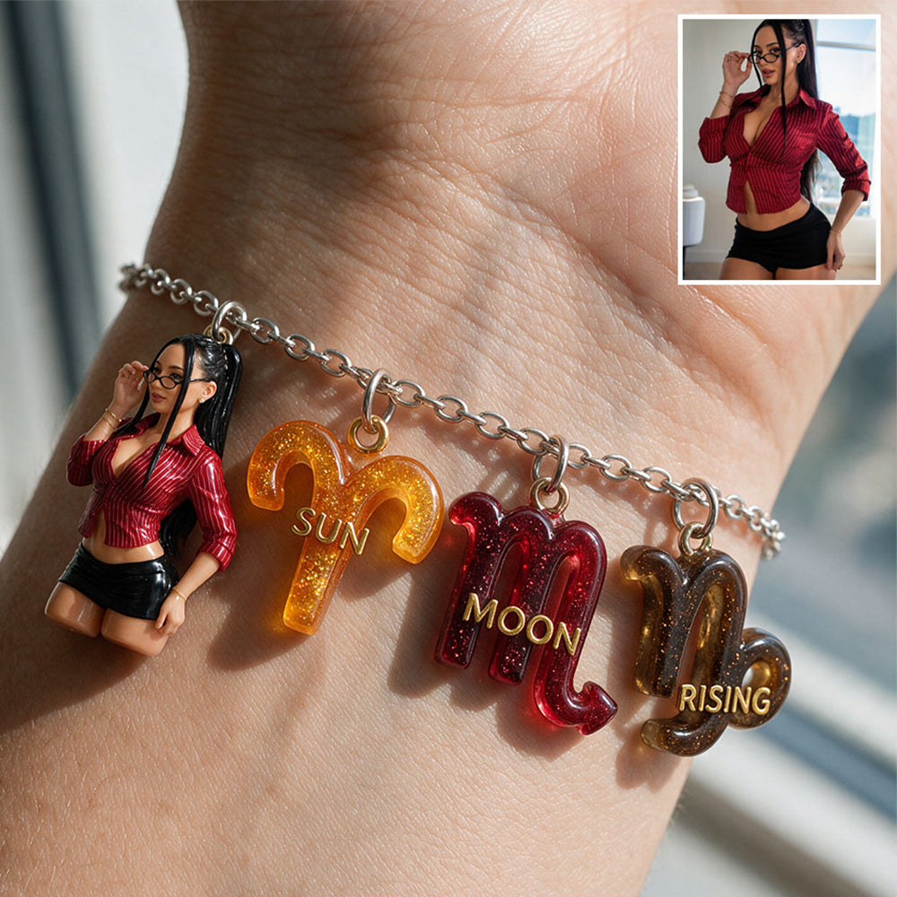 Custom You Sun, Moon & Rising Zodiac Sign - Personalized Horoscope Bracelet With Charms