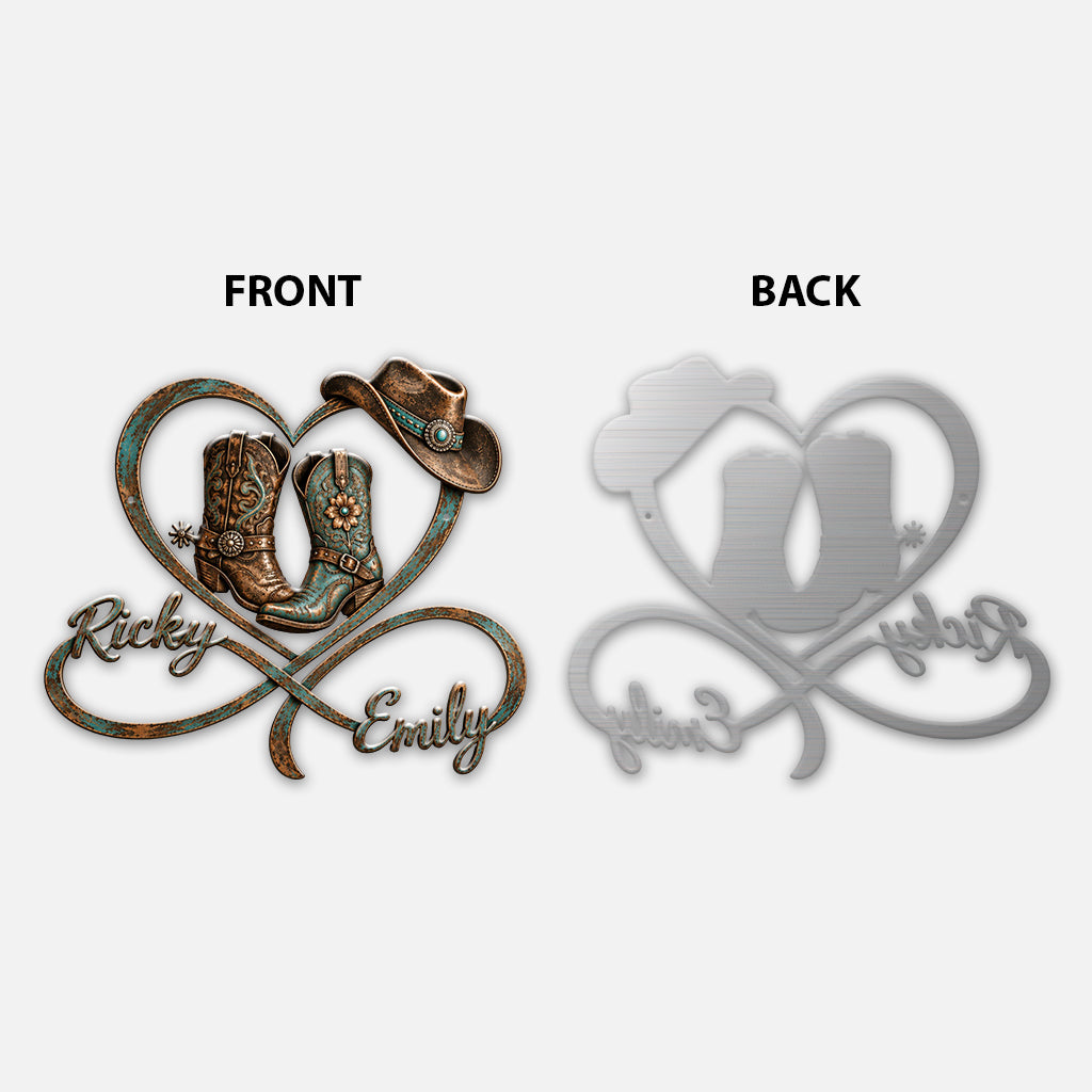 Cowboy & Cowgirl Couple Bedroom Decor, Farmhouse Decor - Personalized Western 3D Printed Cut Metal Sign