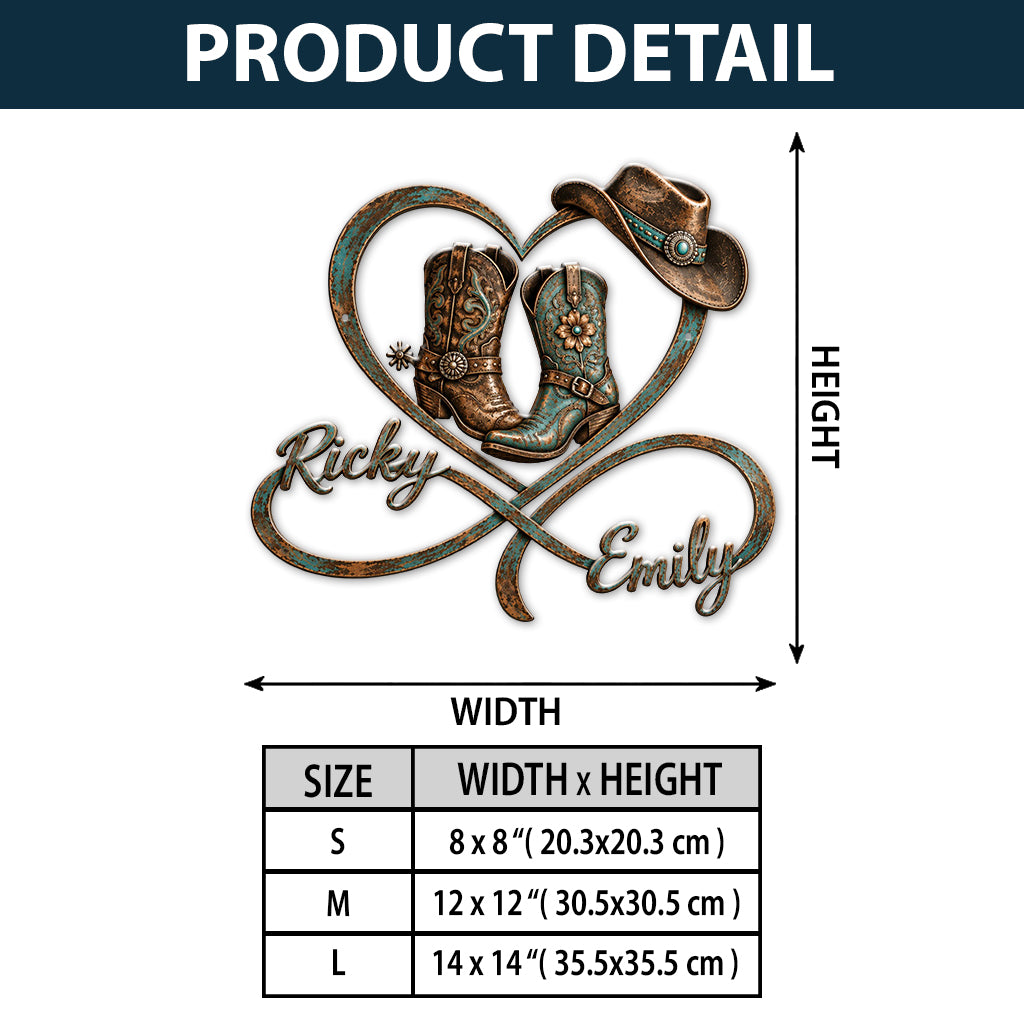 Cowboy & Cowgirl Couple Bedroom Decor, Farmhouse Decor - Personalized Western 3D Printed Cut Metal Sign