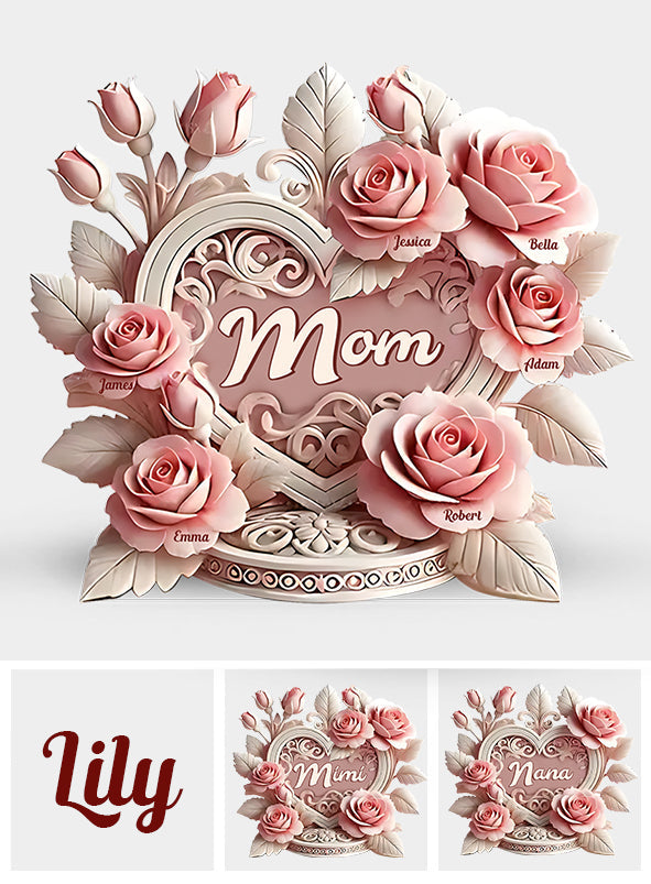 Pink Roses Heart - Personalized Mother Custom Shaped Acrylic Plaque