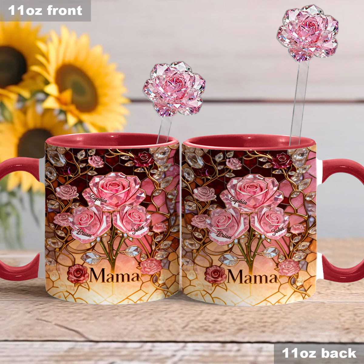 I Love You Mom Nana Grandma - Personalized Mother Set Accent Mug with Acrylic Stirrers