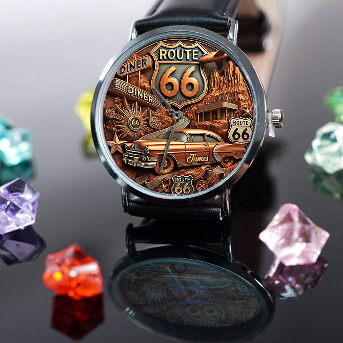 Vintage Route 66 - Personalized Muscle Car Hand Watch