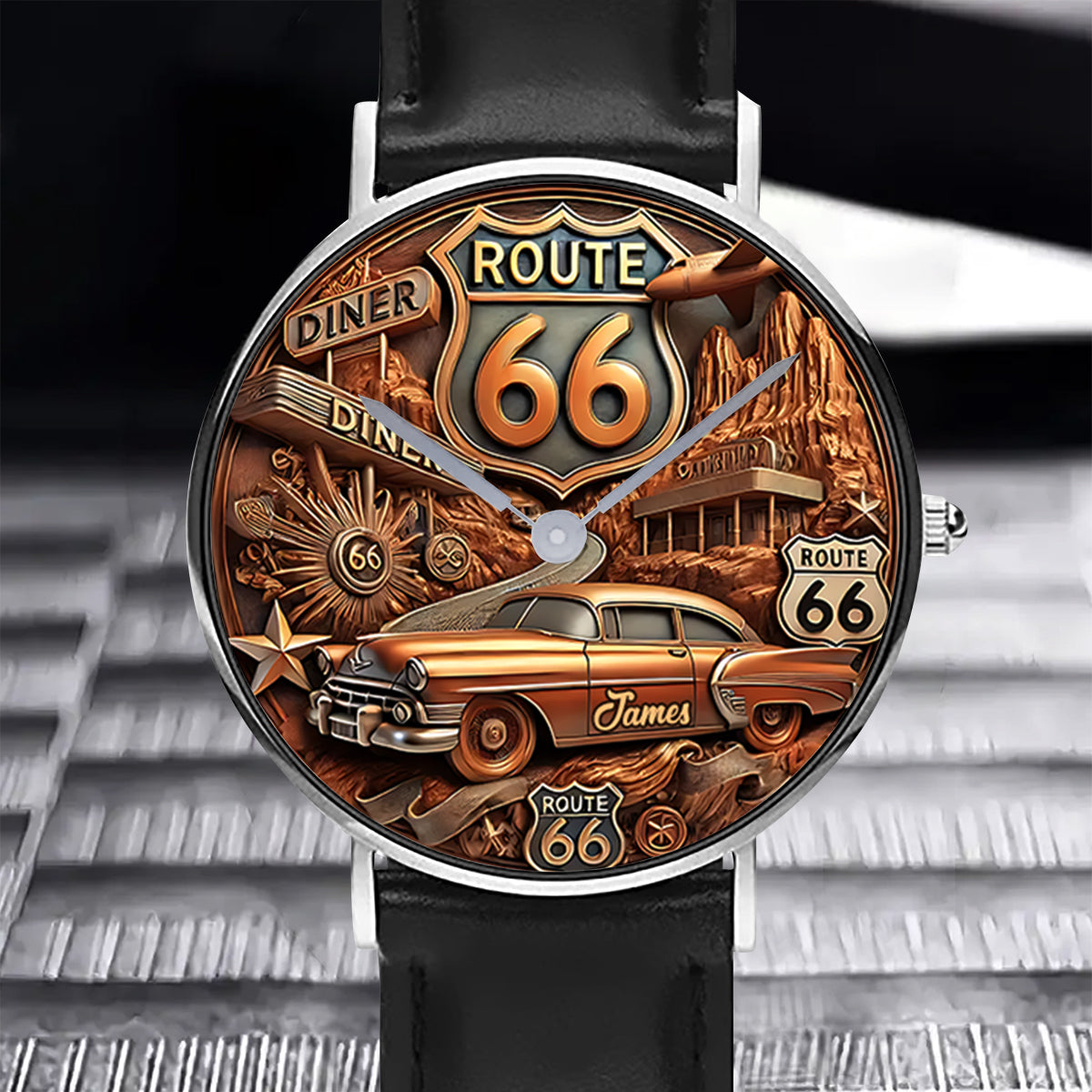 Vintage Route 66 - Personalized Muscle Car Hand Watch