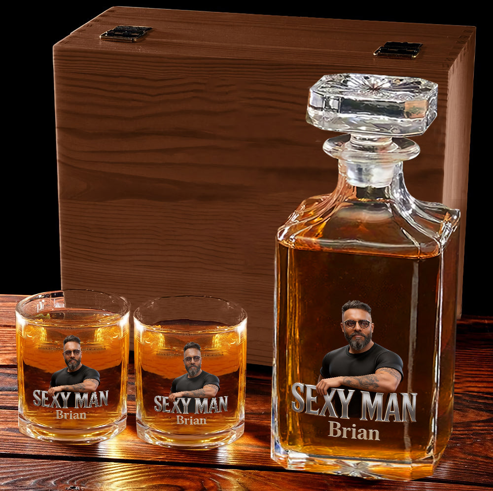 Custom From Photo - Personalized Father Whiskey Decanter Set