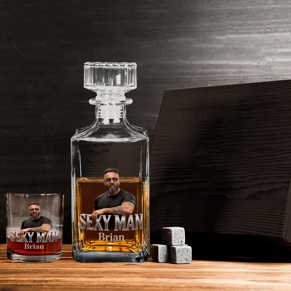 Custom From Photo - Personalized Father Whiskey Decanter Set