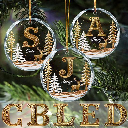 Merry Christmas - Personalized Family Round Shaped Glass Ornament