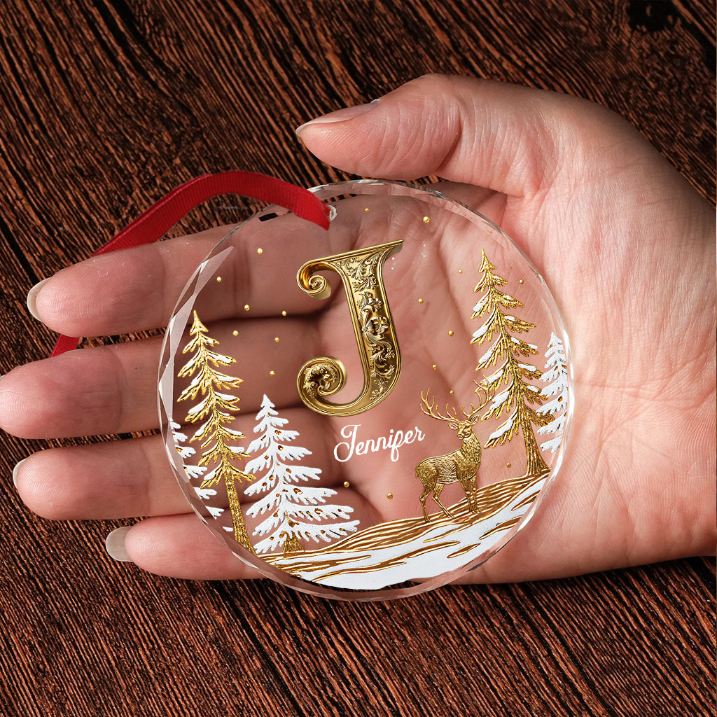 Merry Christmas - Personalized Family Round Shaped Glass Ornament
