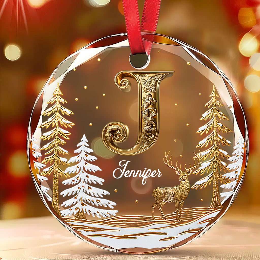 Merry Christmas - Personalized Family Round Shaped Glass Ornament