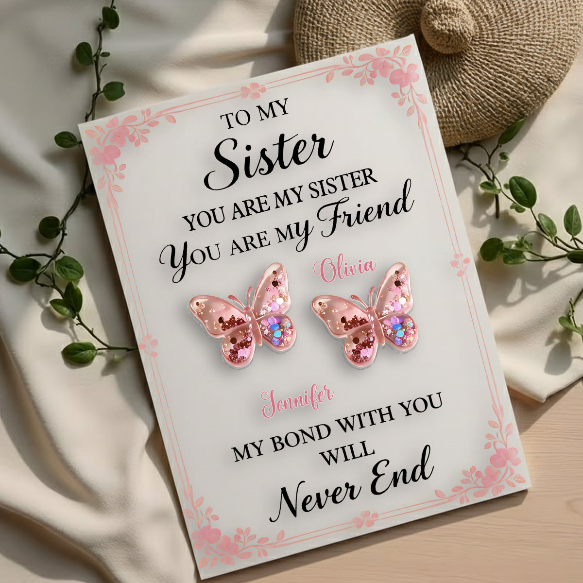 Sister Butterfly - Personalized Sister Pocket Hug Card