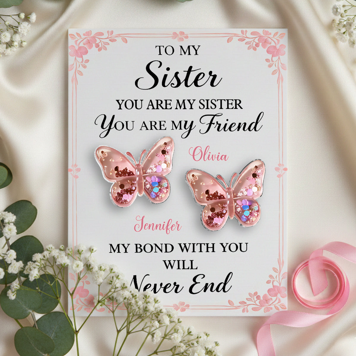 Sister Butterfly - Personalized Sister Pocket Hug Card