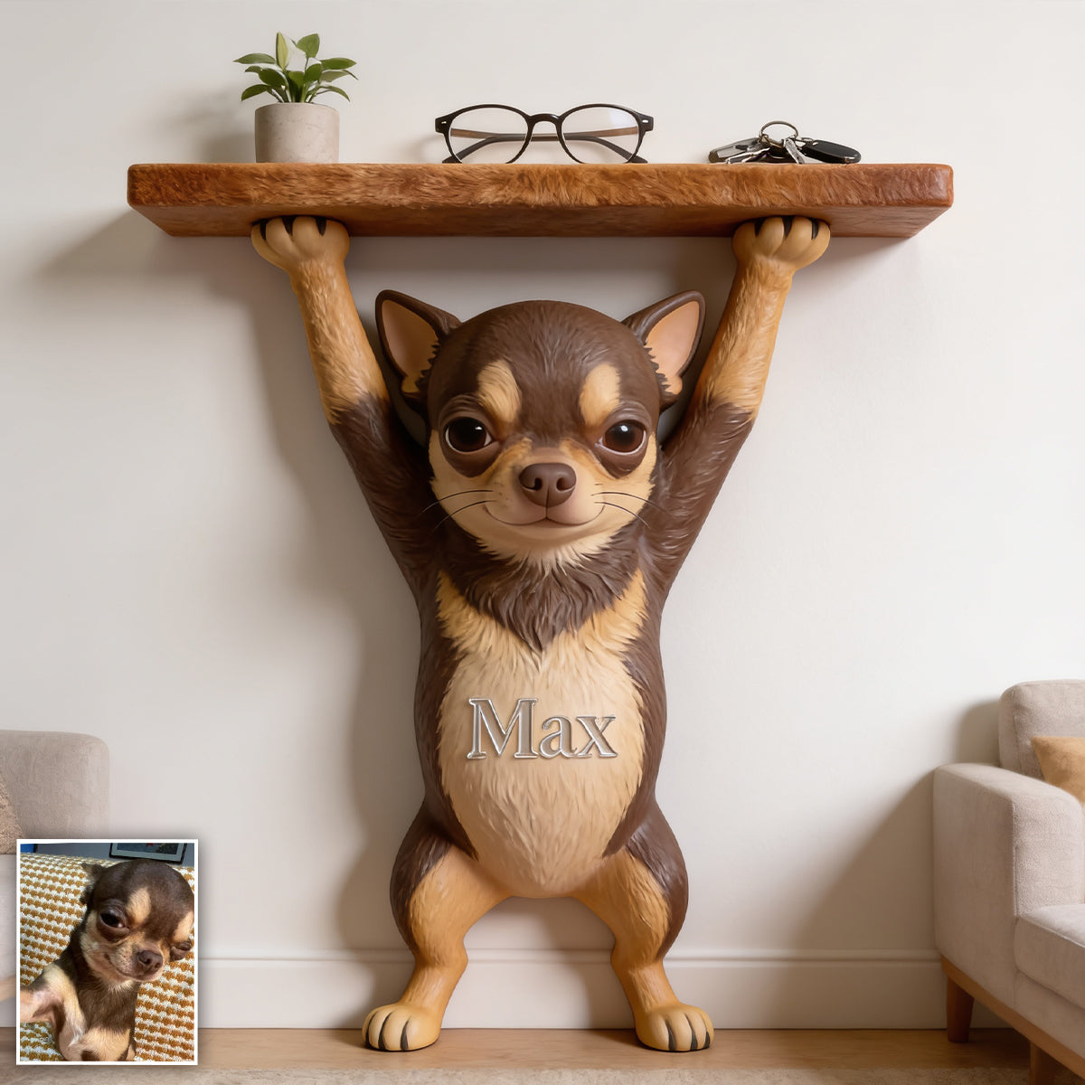 Pet Lifted Home Accent - Personalized Dog Wooden Floating Shelf