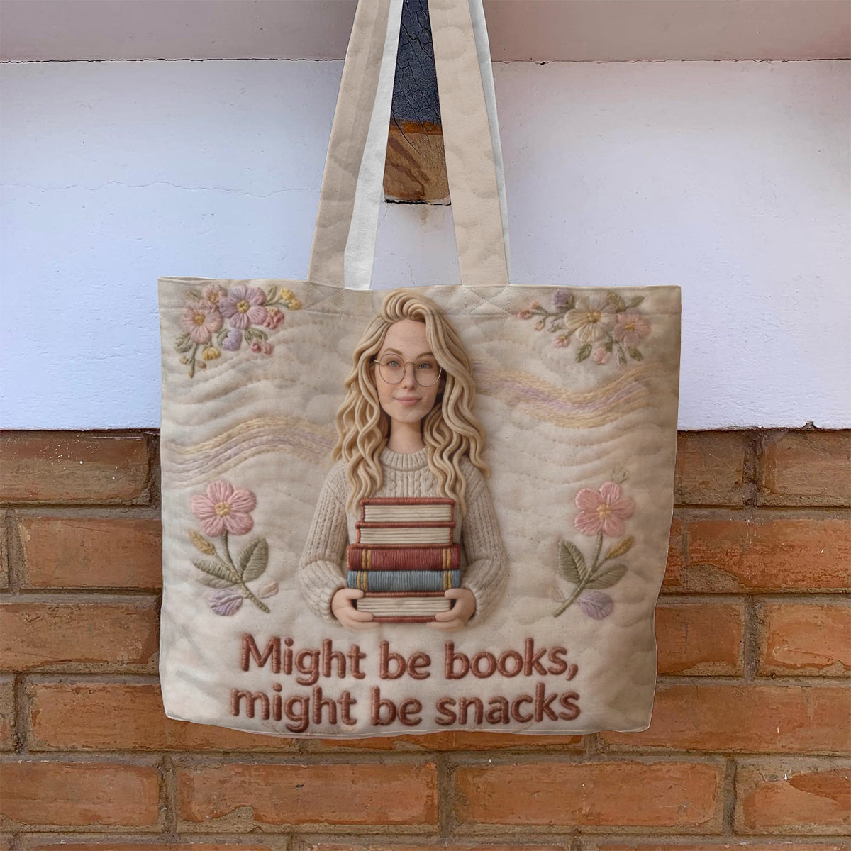Custom Any Photo, Might Be Books, Might Be Snacks - Personalized Book Quilted Tote Bag