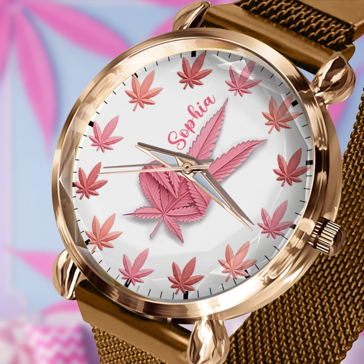 Pink Cannabis - Personalized Weed Women Hand Watch