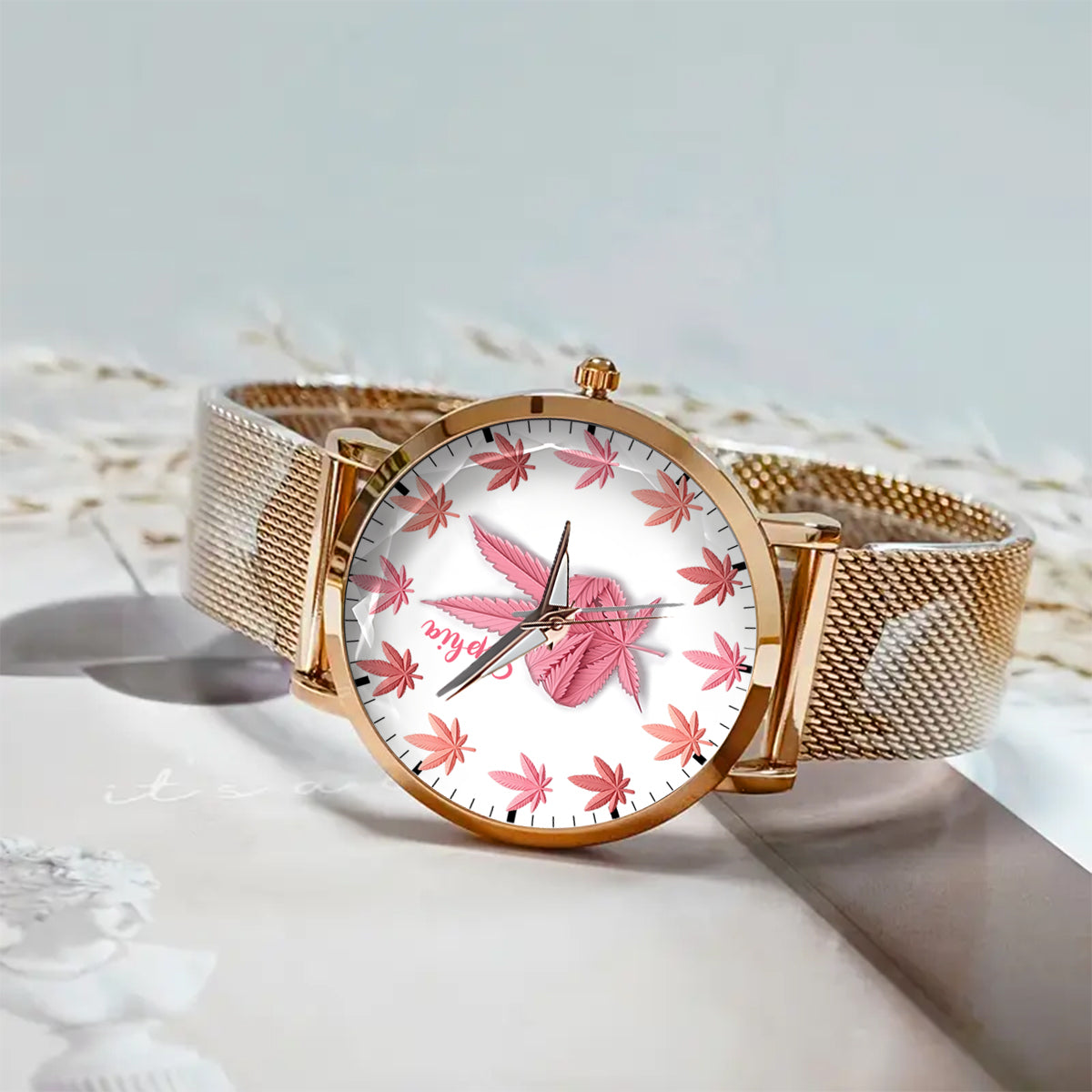 Pink Cannabis - Personalized Weed Women Hand Watch