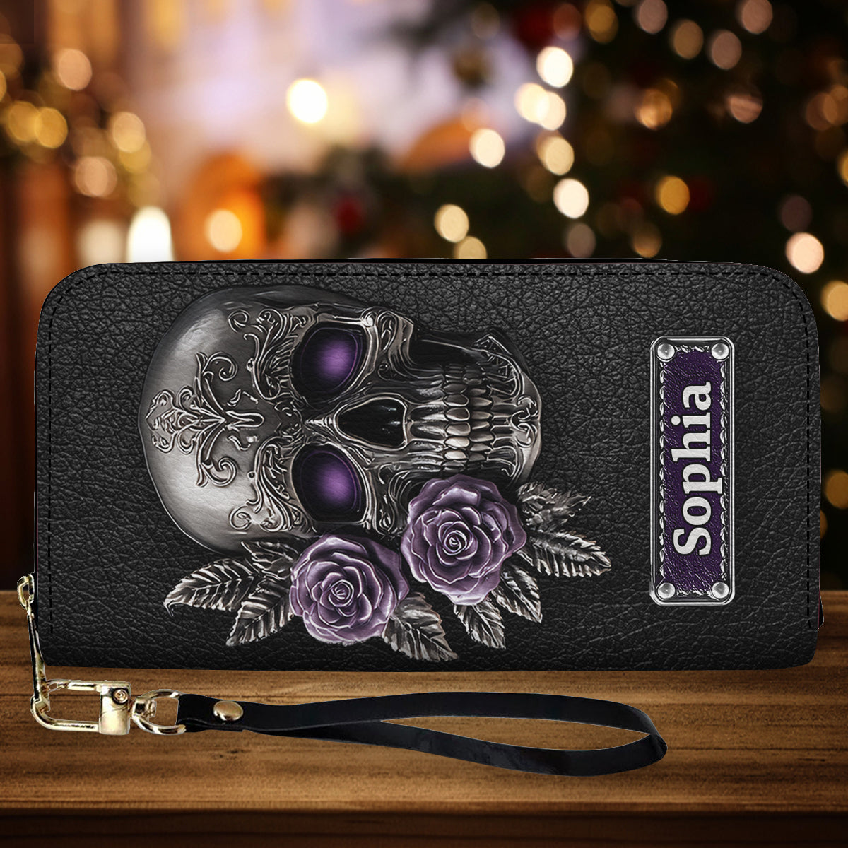 Skull And Roses - Personalized Skull Leather Long Wallet