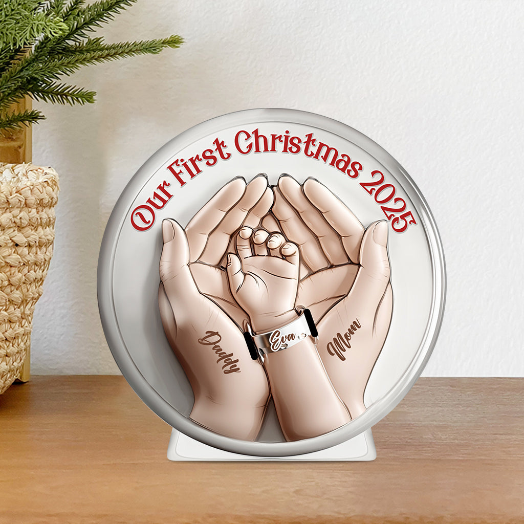 Our First Christmas Newborn Hospital Bracelet - Personalized Newborn Custom Shaped Acrylic Plaque