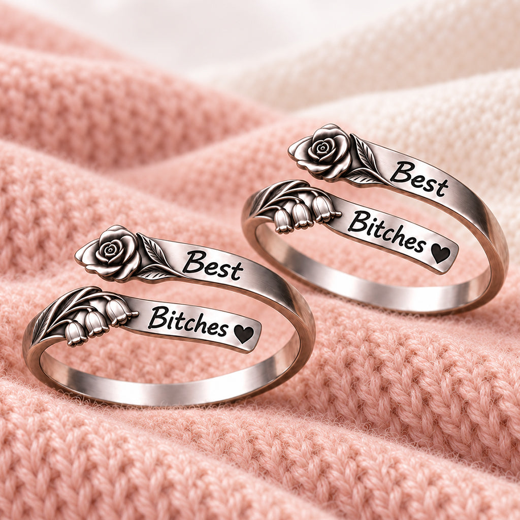 Best Friends Besties Birth Month Flowers Custom - Personalized Bestie Adjustable Shaped Ring