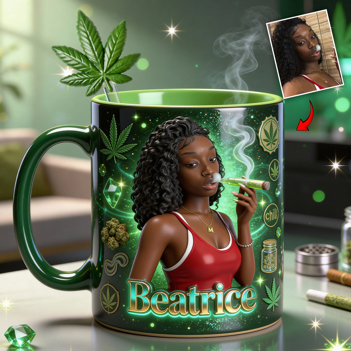 Love Weed - Personalized Weed Set Accent Mug with Acrylic Stirrers