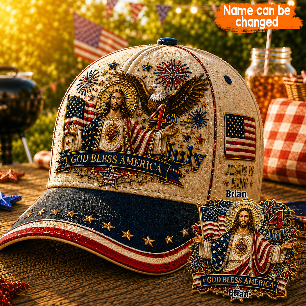 One Nation Under God, 4th Of July - Personalized Christian Classic Cap With Pin