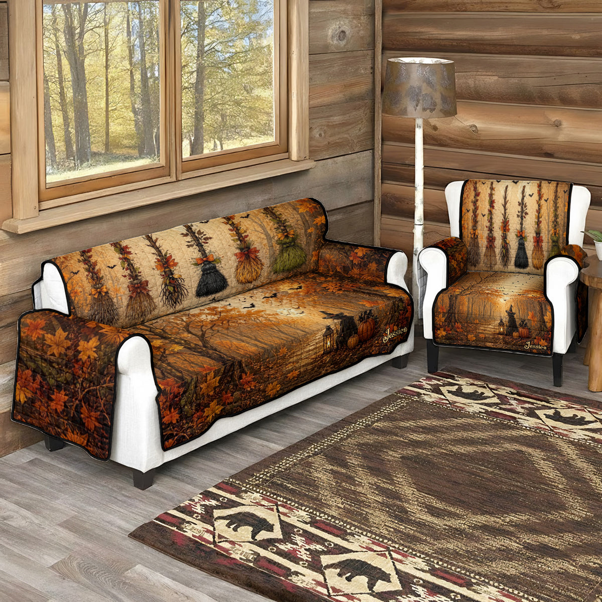 Witch Broom - Personalized Witch Quilted Sofa/Couch Cover