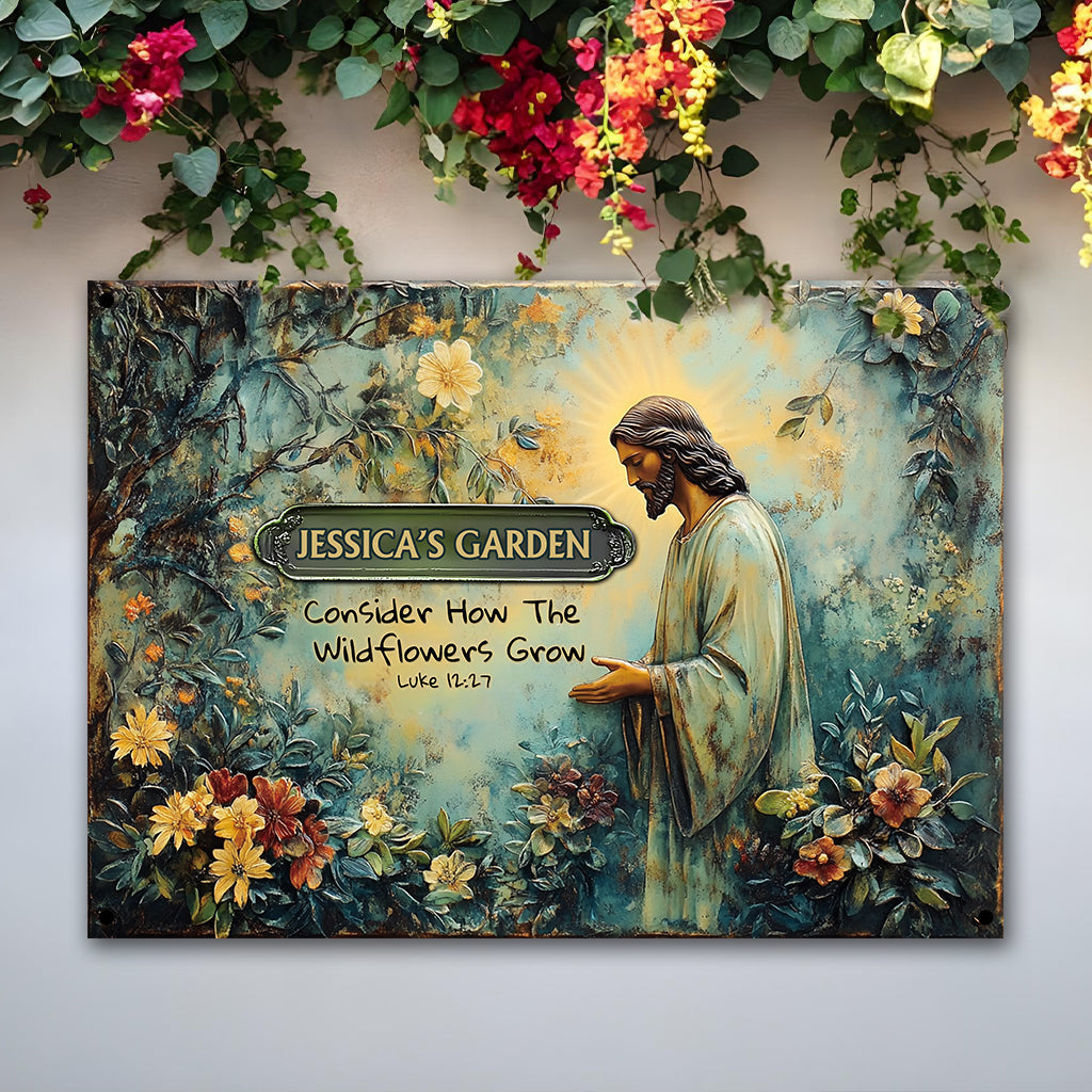 Consider How The Wildflowers Grow - Personalized Gardening Rectangle Metal Sign