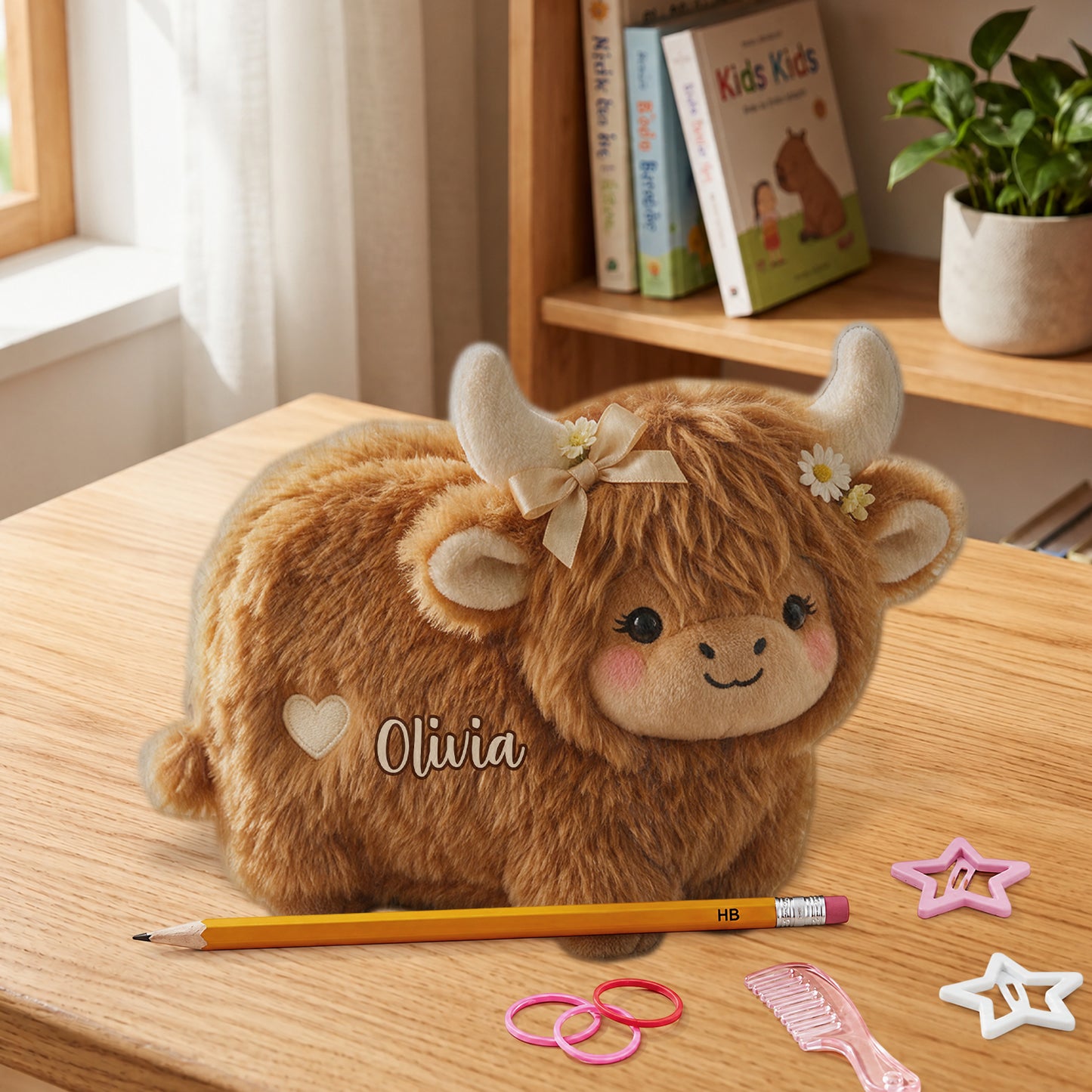 Adorable Highland Blooms - Personalized Highland Cow Plush Pouch