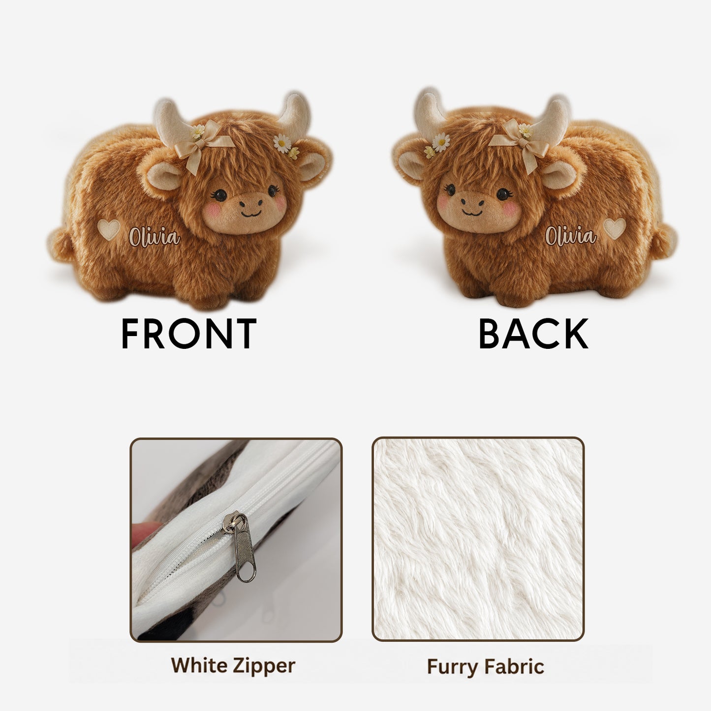 Adorable Highland Blooms - Personalized Highland Cow Plush Pouch