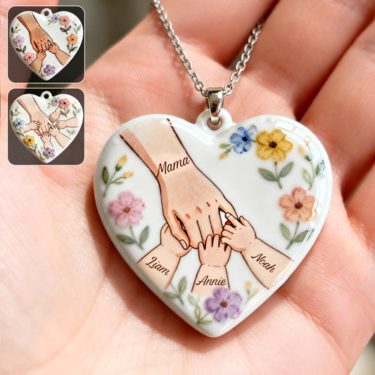 Hold My Hand, Hold My Heart - Personalized Mother Shaped Metal Pendant Necklace