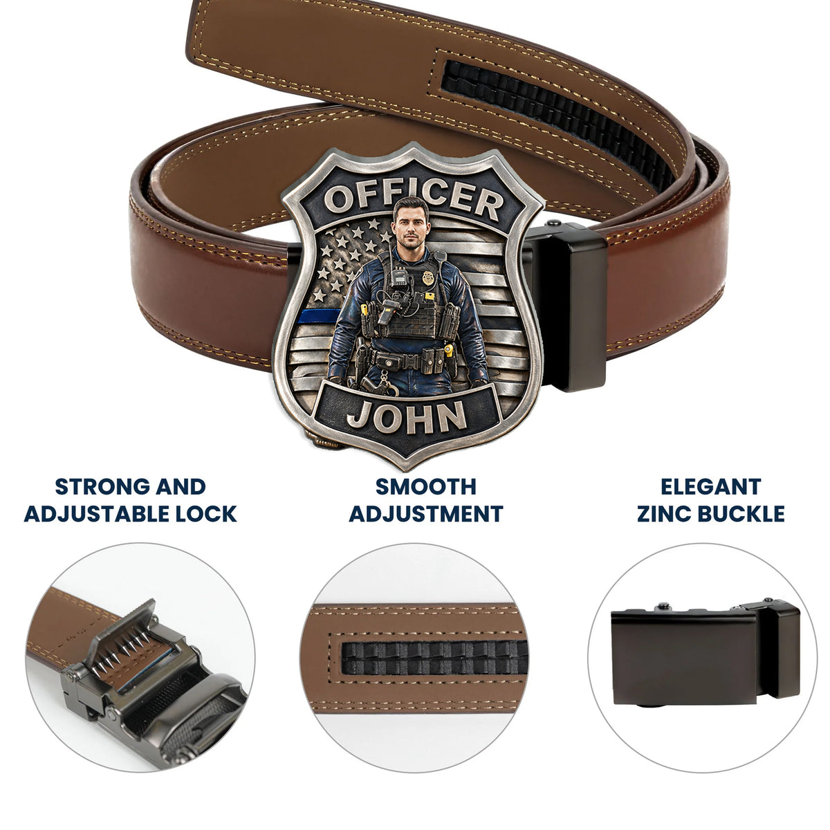 Proud Police - Personalized Police Officer Leather Belt With Shaped Buckle
