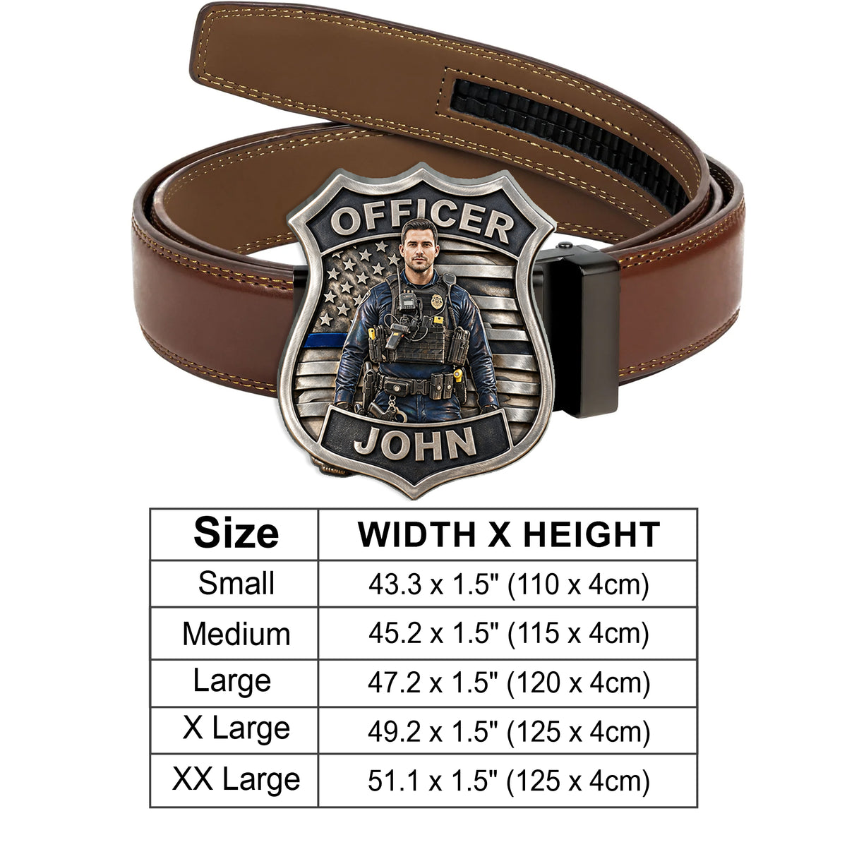 Proud Police - Personalized Police Officer Leather Belt With Shaped Buckle