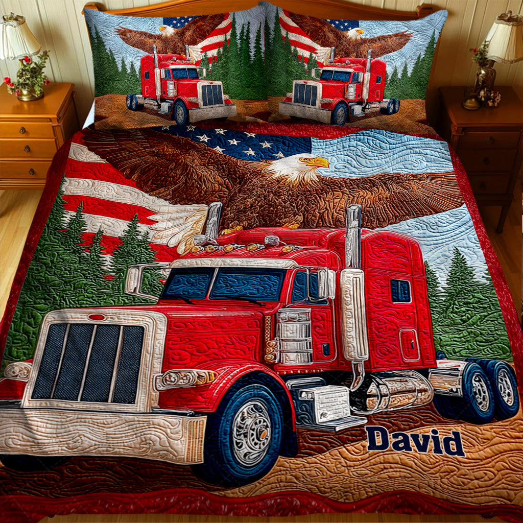 Keep On Truckin - Personalized Bald Eagle Quilt Set